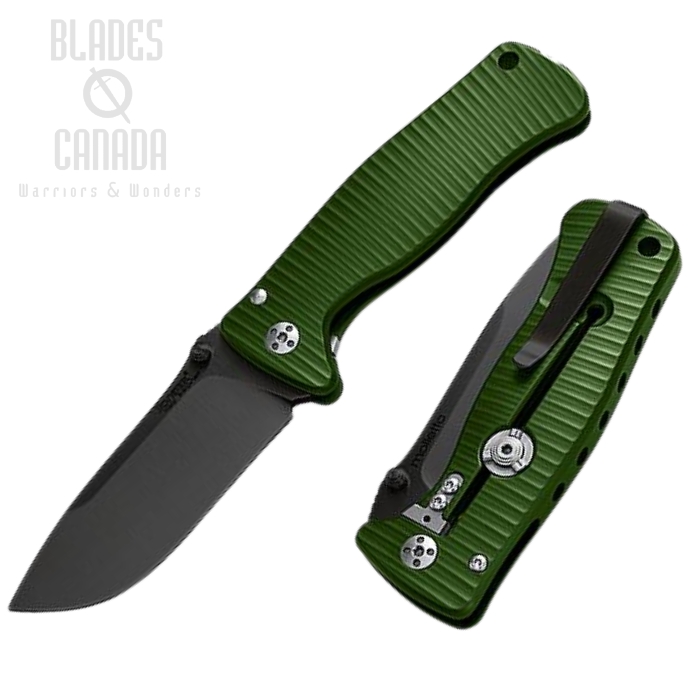 Lion Steel SR2 Mini Folding Knife, Sleipner Black, Aluminium Green